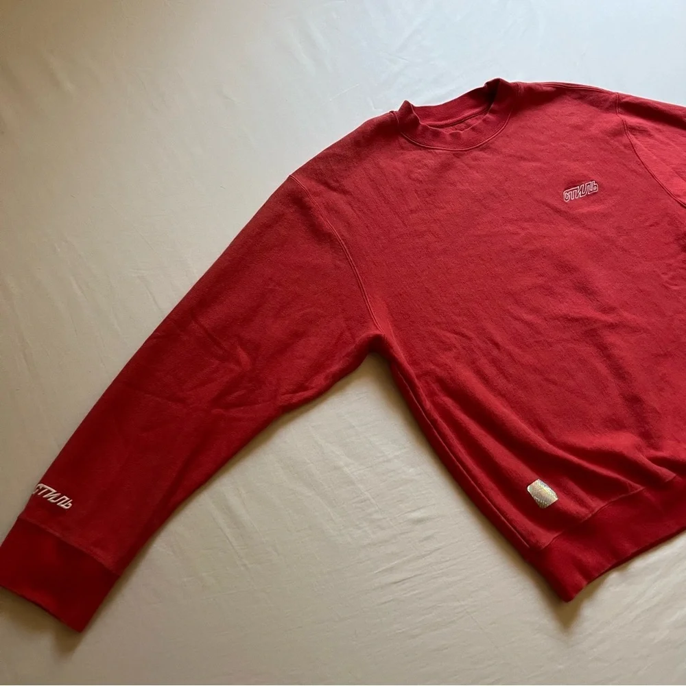 HERON PRESTON red orange crew neck patch logo cotton pullover‎ sweater
